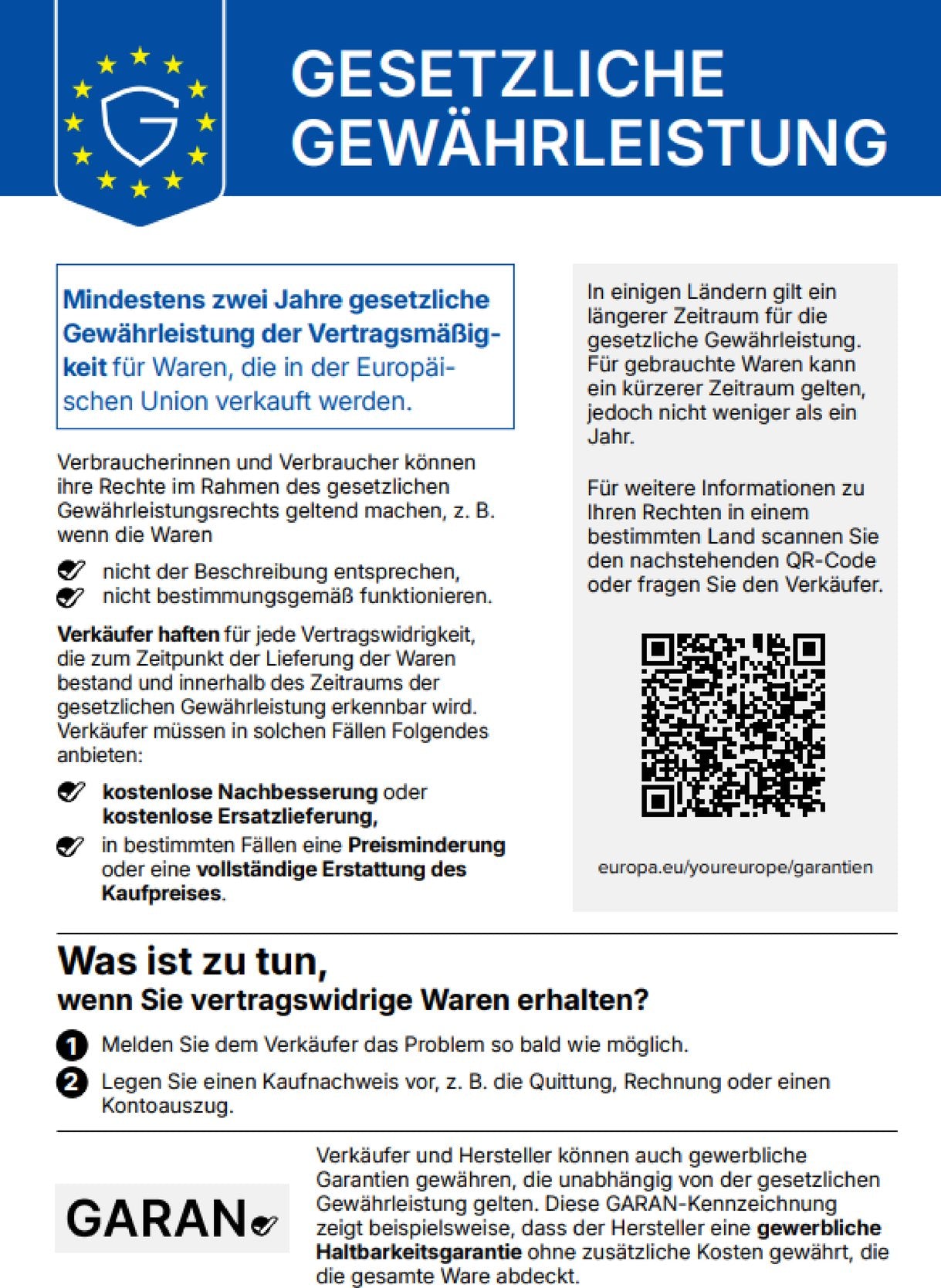 Offizieller EU-Hinweis zur gesetzlichen Gewährleistung